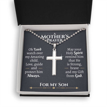 Mother's Prayer Son (Love Mom) Ball Chain Cross Necklace - Love You This Much